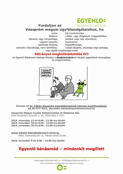 'Egyenlő bánásmód ügyfélfogadás november' cikk borítóképe