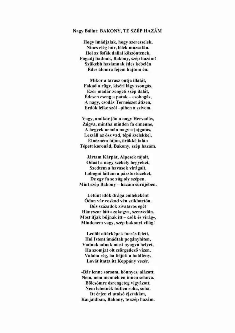 Nagy Bálint: Bakony te szép hazám
