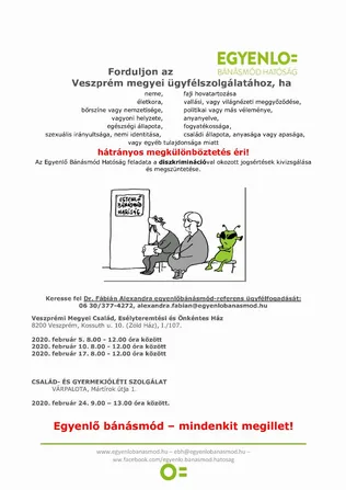 Egyenlő Bánásmód Hatóság februári ügyfélfogadás borítóképe